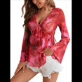 thumbnail image 2 of Camiseta de Larga con Estampado Floral y Lazo Frontal de para Mujer Rojo XL, 2 of 8