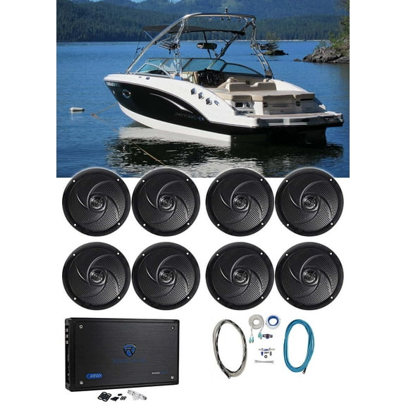 (8) Rockville RMC65B 6.5" Waterproof Marine Boat Speakers 8-Channel Amplifier