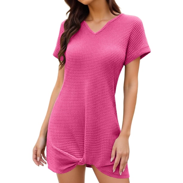 Vestido de Verano de Manga Larga para Mujeres Cuello en V Playa de Piña Cubrir Manga Corta Vacaciones Informales