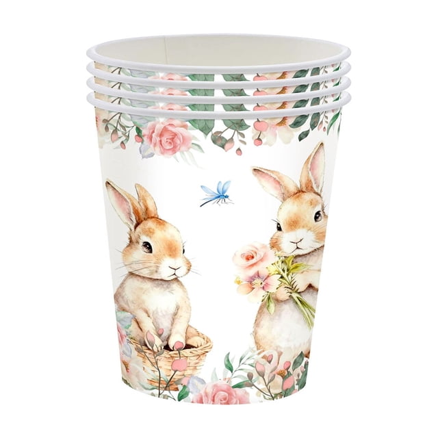 D Easter Paper Cups With Bunny Theme, Disposable Drinkware For Parties, Celebrations And Holiday Events, 20Pc Cups