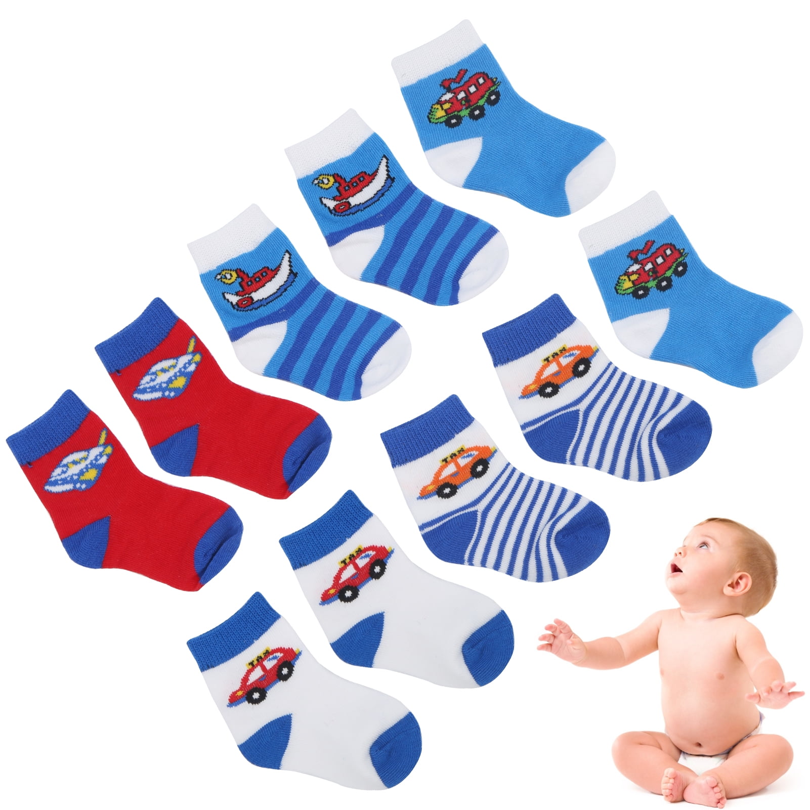 Four 5 Pairs Baby Middle Tube Cartoon Printing Cotton Socks Toddler Moistureproof Daily Socks
