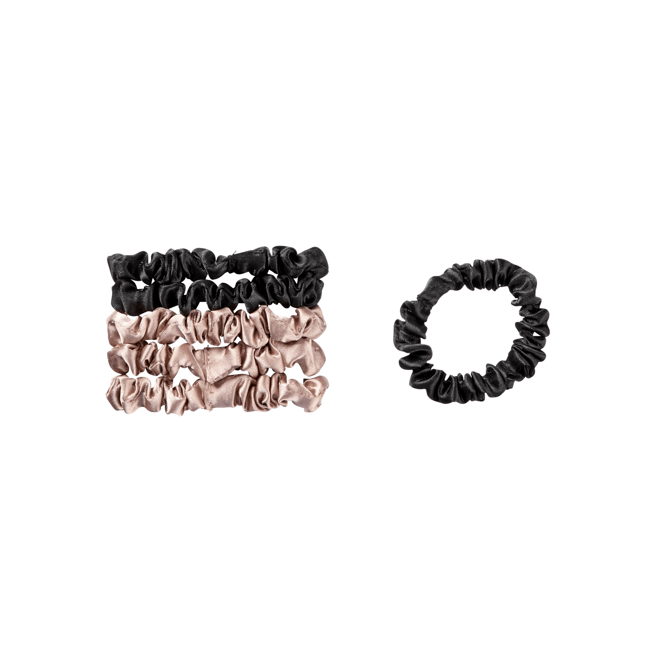 Scunci Luxe by Conair Mini Satin Scrunchies with Storage Bag, Blush & Black, 6-Count Pack