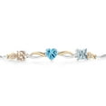 thumbnail image 2 of Gem Stone King 925 Silver and 10K Yellow Gold Peach Morganite Swiss Blue Topaz Sky Blue Aquamarine and Lab Grown Diamond Tennis Bracelet for Women By Keren Hanan (1.85 cttw, Adjustable up To 9 inch), 2 of 4