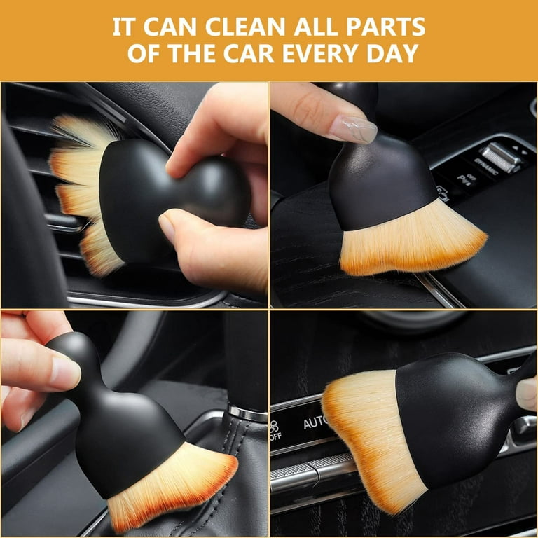 Car Interior Cleaning Tool Brush with Cover,Car Brush,Car Detailing Brushes  Interior Duster,Auto Interior Soft Bristles Cleaning Car Detailing Brush  Dusting Tools,Scratch Free (2Pcs) (A) 