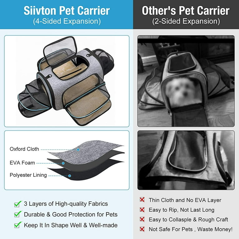  Expandable Cat Carrier, Pet Carrier Airline Approved 2 Sides  Expandable Pet Carrier with Removable Fleece Pad, Large Cat Carrier TSA  Approved Pet Carrier for Cats Dogs and Small Animals 