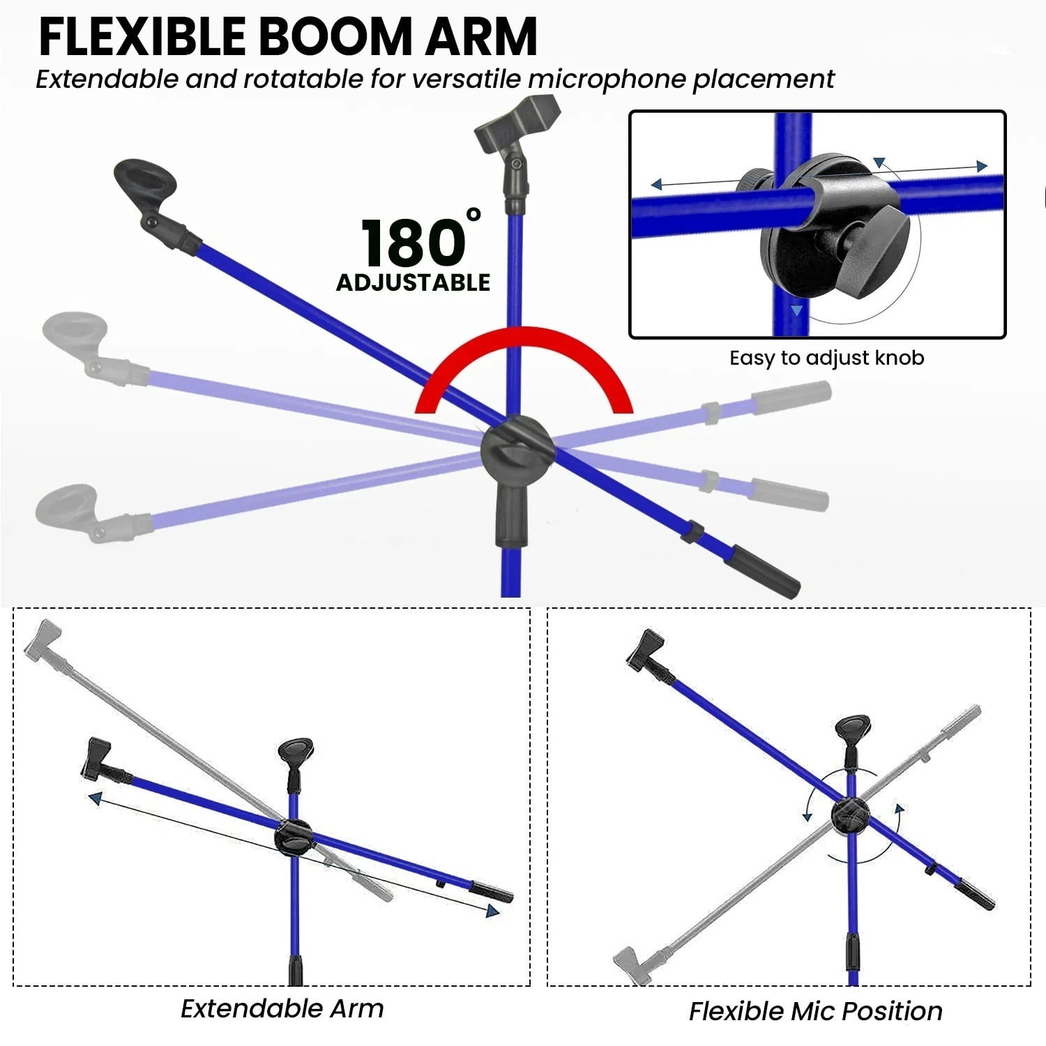 Floor-standing Microphone Stand, Universal Adjustable Tripod Microphone Arm Support, Capable of Holding 2 Microphones, with Adjustable Height. Applicable To Concerts and Recording Studios