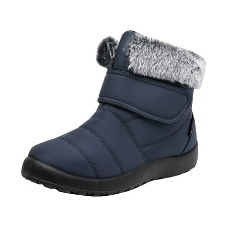 

Lovskoo 2024 Snow Boots for Women Round Toe Winter Warm Waterproof Plush Thick Cotton Wedding Dress Shoes Soft Soled Ankle Booties Blue