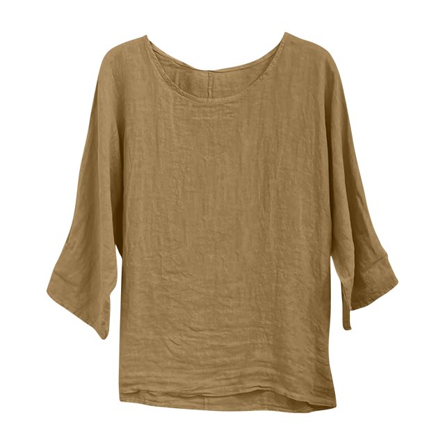 Blouses Jacquard en Coton et Lin à Manches 3/4 pour Femmes