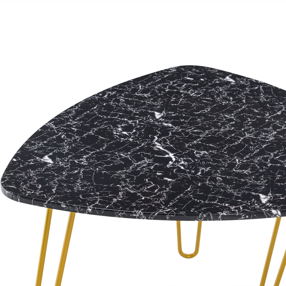 Kepooman Set of 2 Side Table, Marble Iron Foot Coffee Table, Black Kepooman Set of 2 Side Table, Marble Iron Foot Coffee Table, Black
