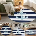 thumbnail image 6 of Navy Blue Stripe Nautical Round Rugs 4ft, Aqua Anchor Summer Coastal Non Slip Washable Rug Runner, Low Pile Indoor Floor Carpet Mat Bathroom Rugs for Living Room, Bedroom, Kids Room, 6 of 9