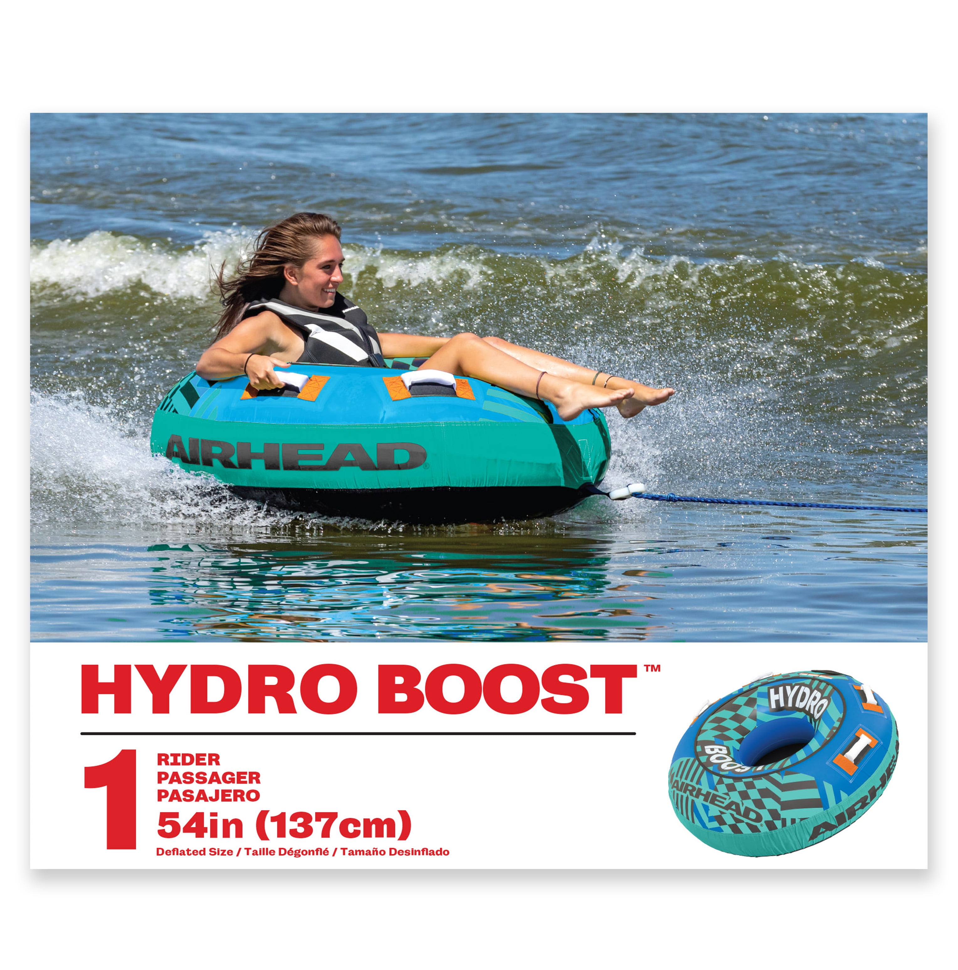 Airhead Hydro Boost 1 Person Nylon Towable Tube, 54" Deflated Size, Max Capacity 170 lbs