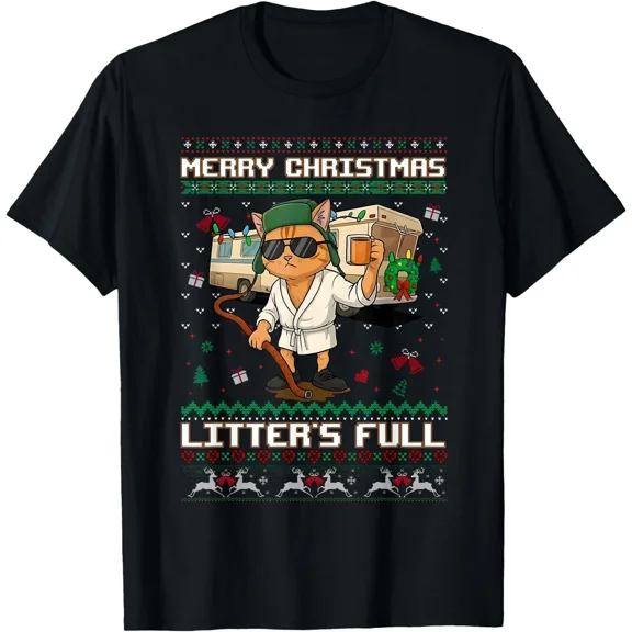 Litter Is Full Funny Cat Holiday Movie Quote Inspired Unisex T-Shirt, up to size 5XL