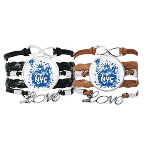 New York City USA of Liberty Bracelet Hand Strap Leather Rope Wristband Double Set