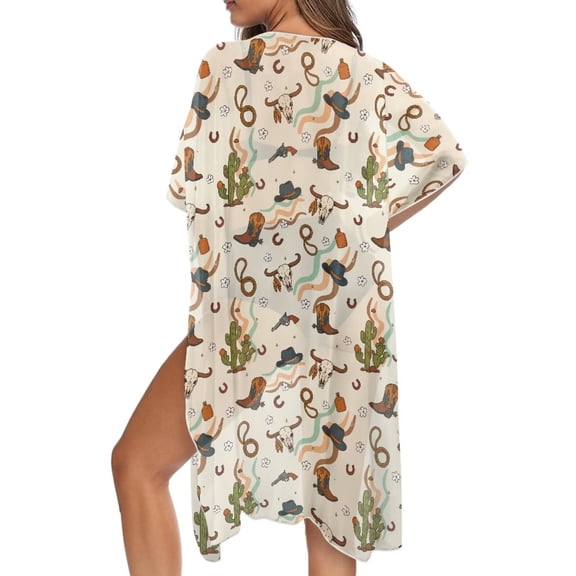 FKELYI Women Kimono Cardigan Summer Beach Cover Up Half Sleeve Swimsuit Coverup Ladies Beachwear Kentucky Horse Racing Cactus Antler Print Comfy Resort Wear Vacation Outfits