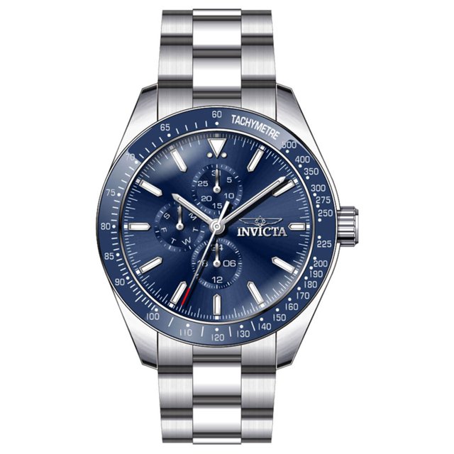 Invicta 38965 Men's Aviator Blue Bezel Silver Tone Bracelet Watch