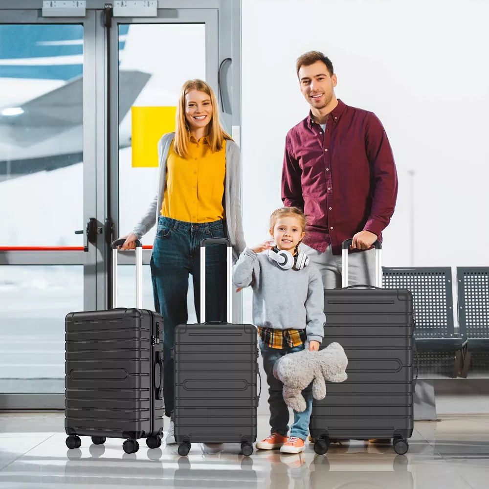Fenbeli 3 Piece Hardshell Luggage Set, TSA Locks, ABS+PC Suitcases Set with Wheels for Travel, Business, Black Gray (20"/24"/28")