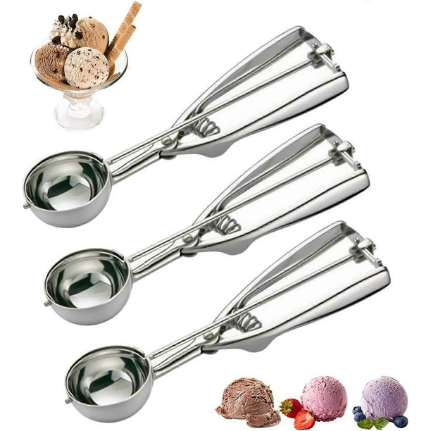 Ice Cream Scoops 3Pcs, Stainless Steel Ice Cream Scoop Set with Trigger, 3 Sizes Spring-Action Ice Cream Scooper