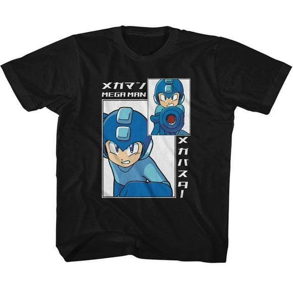 Mega Man T-Shirt Rectangulaire Noir pour Jeunes Grande Taille TG (18-20)