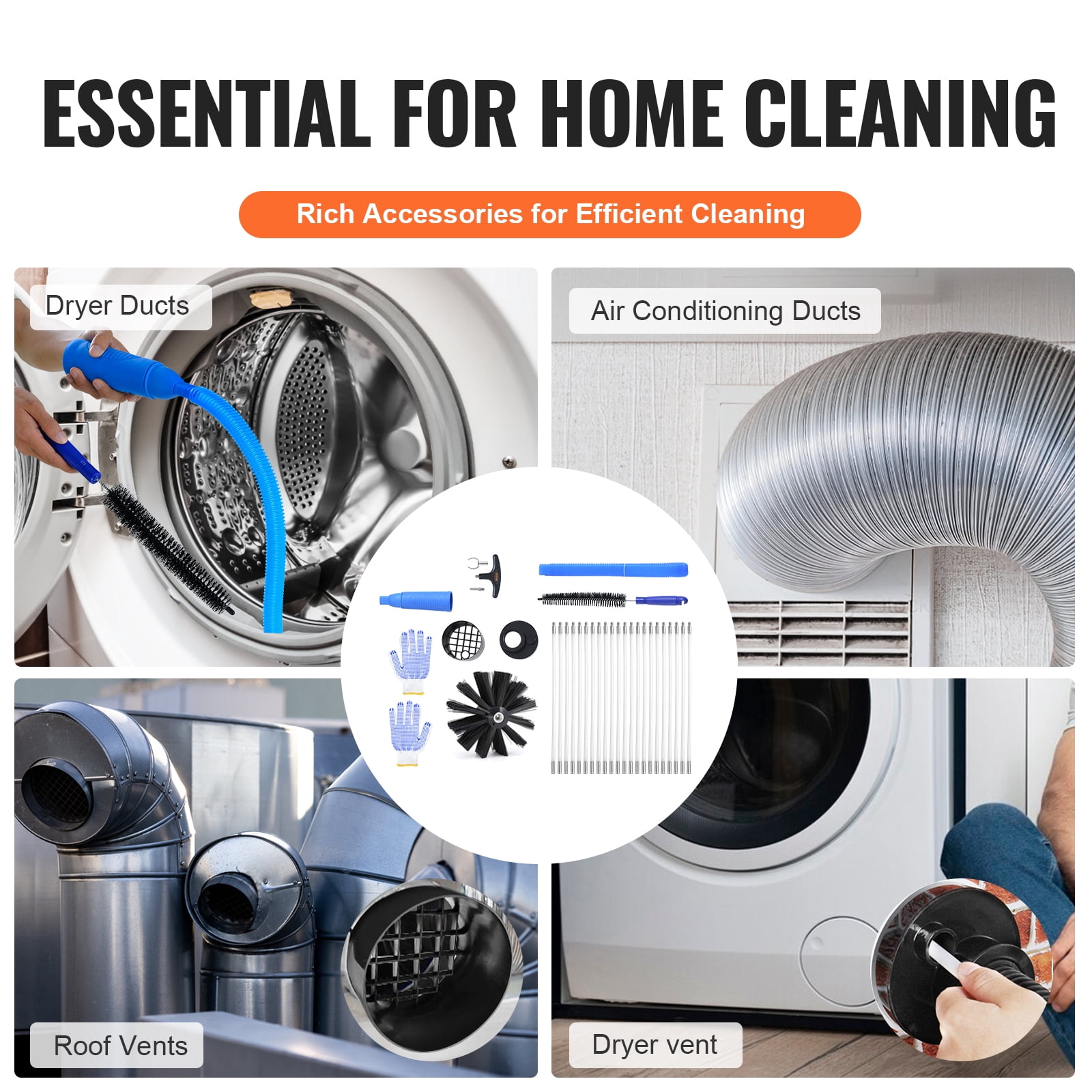 KFFKFF 30 FT Dryer Vent Duct Cleaning Brush Kit w/ Rich Accessories Lint Remover