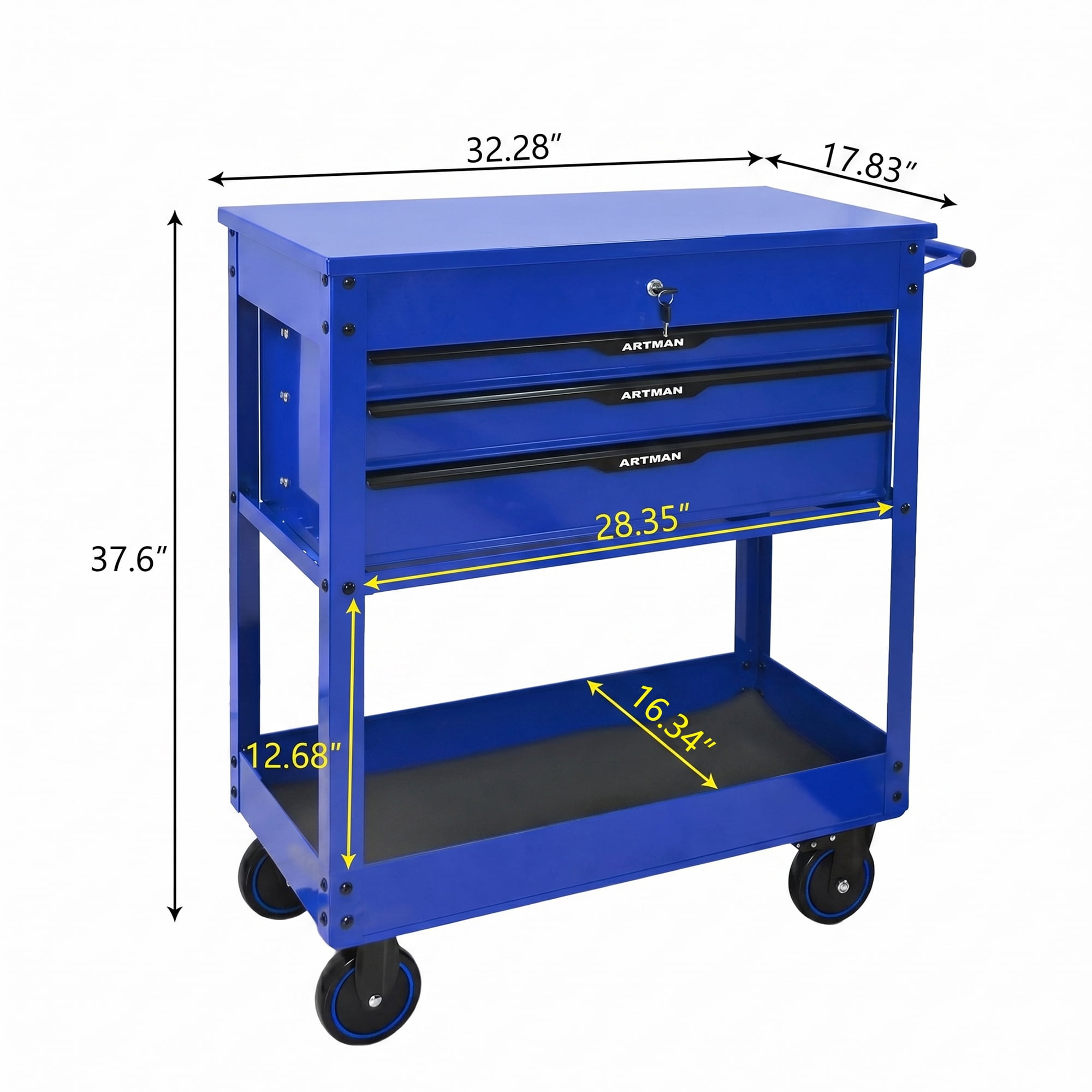 3 Drawer Tool Cart With Wheels and Steel Top