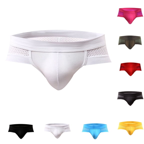 Swuxness Mens Classic Breathable Comfy Briefs, Men Sport Underpants, Men's Solid Color Comfortable Breathable Lightweight Stretch Soft Trunks Panties White, L