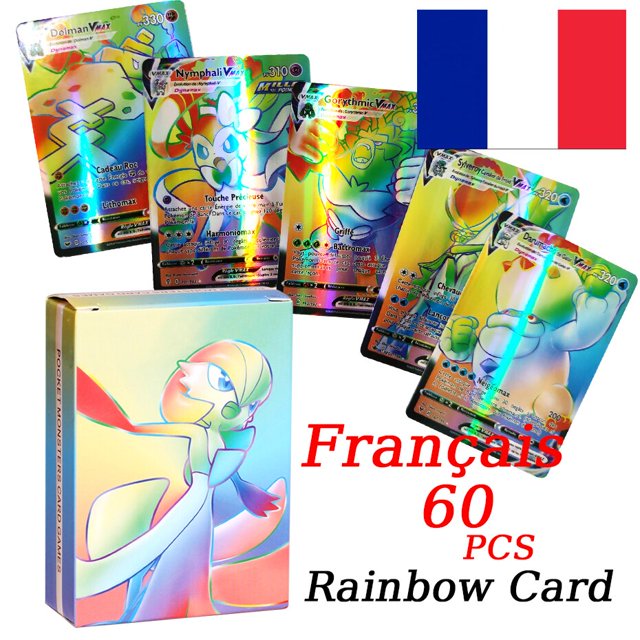 Cartas de Pokémon francés para niños, juguetes de regalo de Navidad y Año Nuevo, oro, plata, negro, Vmax, GX, Vstar V Fivean unisex