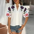thumbnail image 2 of Youyipin Womens Tops Shirts For Women Embroidered Tops Traditional Blouse Floral Tunic V Neck Short Sleeve T Shirt Summer Tops For Women, 2 of 7