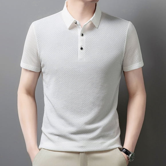 Adult Mens Polo T Shirt Short Sleeve Button Polo Tees Basic White Mens Clothes