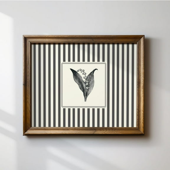 Minimalist Black And White Lily Of Valley Horizontal Print, Instant Trendy Decor, Illustration Wall Art, Modern Wall Decor For Living Room, 8x12 UNFRAMED