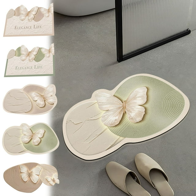 Butterflies Bathroom Rug - Super Absorbent Quick Dry Non-Slip Floor Mat for Shower Door