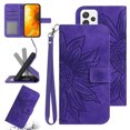 thumbnail image 1 of Feishell Slim Wallet Case for Samsung Galaxy A53 5G,for Men Women,Sunflower Embossed Pattern PU Leather Flip Cover Magnetic Closure Folio Card Slots Kickstand Phone Case with Hand Strap,Darkpurple, 1 of 11