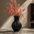 thumbnail image 7 of MMJ Fluted Ceramic Vase Set of 2 Matte Black White Table Centerpiece Home Decor 8.27x5.12x5.12in With Leaves, 7 of 7