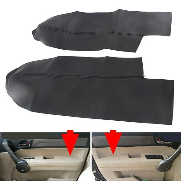 Fit for Honda CR-V 2007-2012 Front Door Armrest Panel Leatherette Trim Covers (2Pcs, Black)