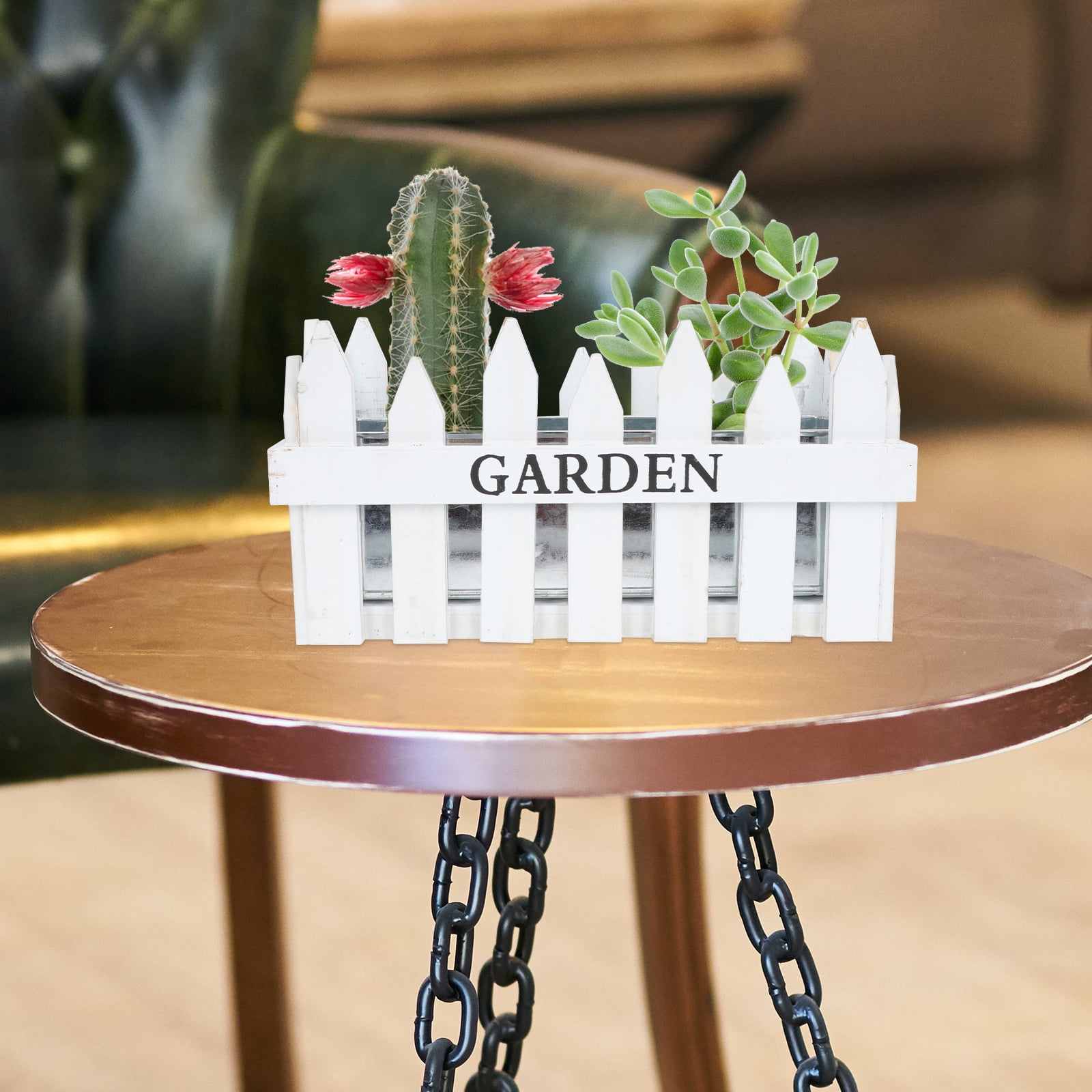 Picket Fence Flower Pot Wooden Fence Planter Rustic Flower Pot 35x18cm White