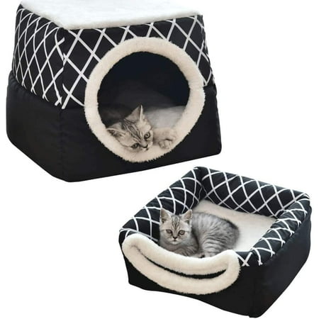 s Cat Tent Cave Bed 2-in-1 Foldable Cat Igloo Self-Warming Cat Bed Pet ...