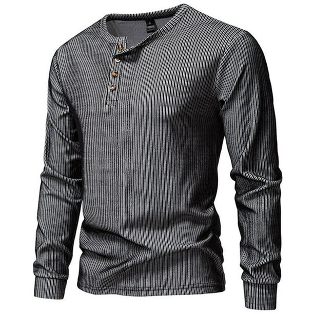 pstuiky manga larga para hombre, Suéter informal de manga larga con cuello redondo y medio botón para hombre, de color liso y moderno top de hombre m