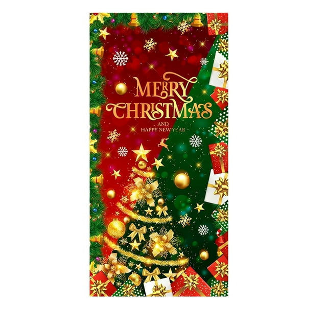Qiulaii 2 Pcs Rideau de Porte de Noël Festif - Décoration des Fêtes en Polyester Durable pour l'Entrée de la Maison et du Magasin, Décoration de Porte Réutilisable et Résistante aux Plis avec Cordes de Suspension Faciles 35*73 Po