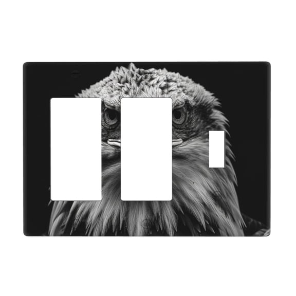 Hawk Black White Switch Cover Decorative Wall Plate 3-Gang 2-Decor 1-Toggle Standard Size