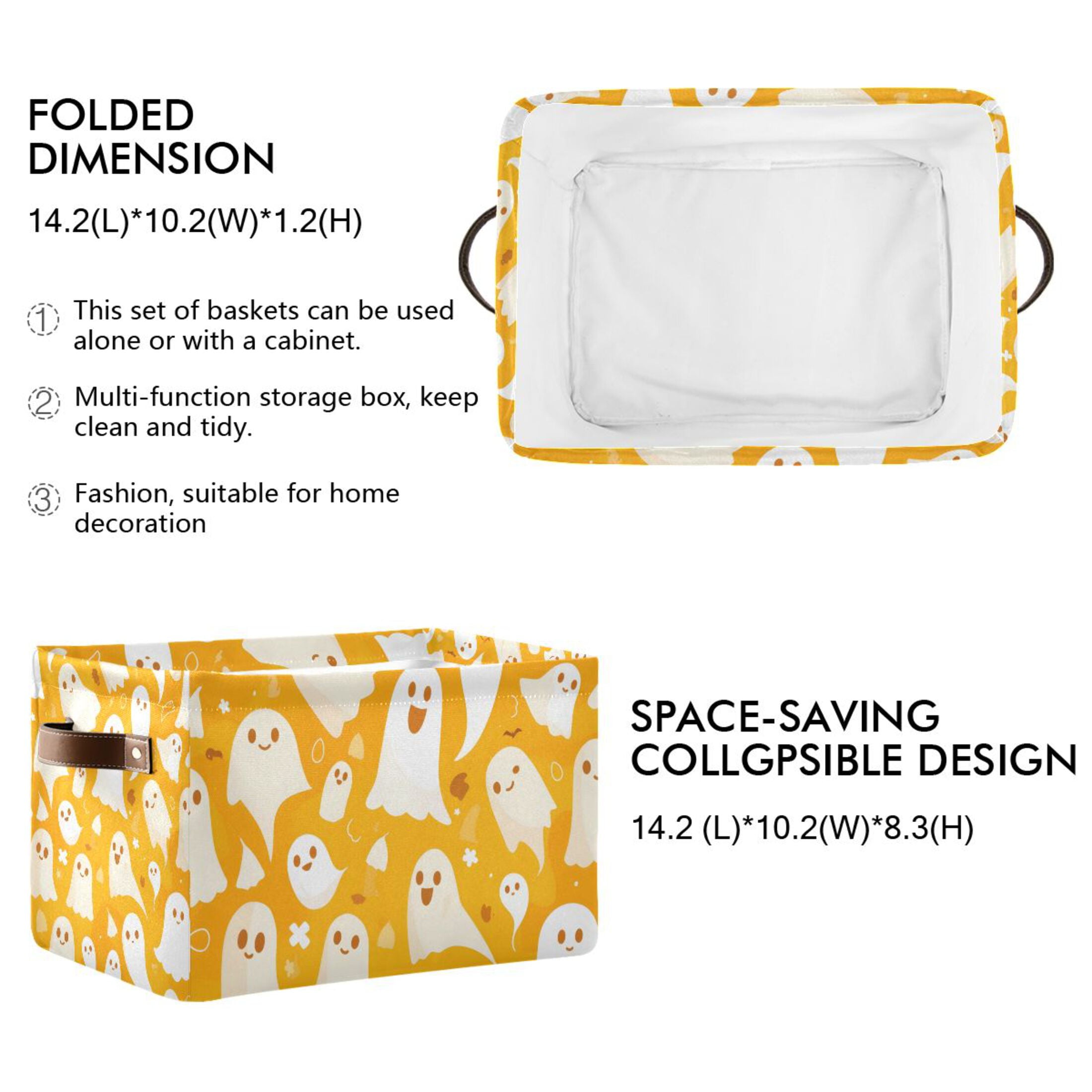Ryvnso Ghost Halloween Storage Basket Large Bin Foldable Boxes Toys Organizer 14.2x10.2x8.3in 2 PCs