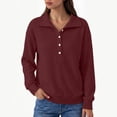 thumbnail image 2 of OunisaWomen's Henley Collar Sweatshirt, Long Sleeve Loose Casual Pullover, 2 of 8