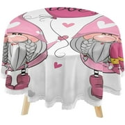 SKYSONIC Pink Cute Gnomes Round Tablecloth 60inch Indoor Wrinkle Free, Love Valentines Day Circular Lace Table Cover Washable for Kitchen Dining Decor