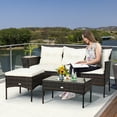 thumbnail image 3 of Costway 3PCS Patio Rattan Furniture Set 3-Seat Sofa Cushioned Table Garden, 3 of 12