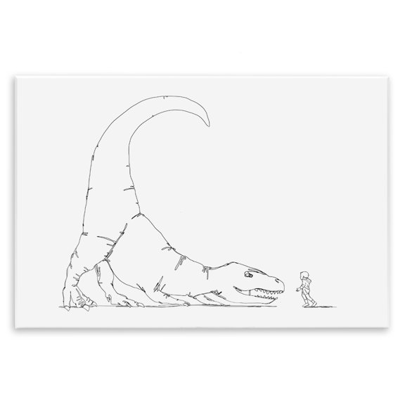 Stupell Industries Modern Dinosaur T-Rex and Boy Line Drawing Minimal Wall Plaque Art, 19 x 13, by Ziwei Li