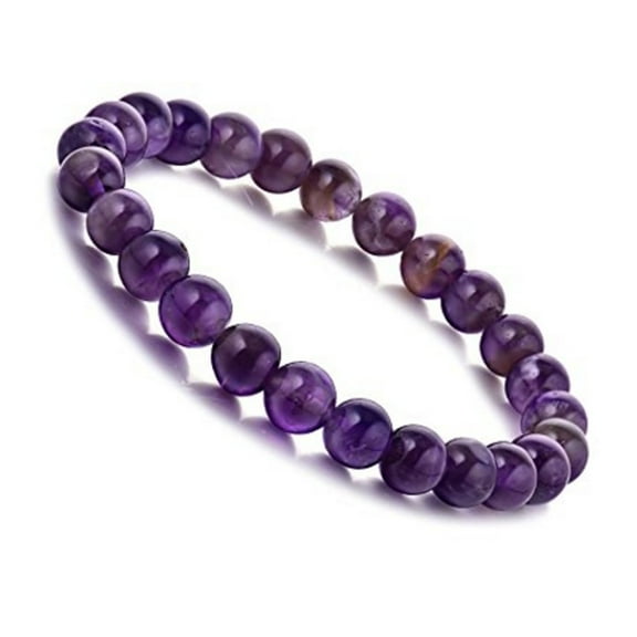 KATGI Fashion Semi Amethyst Gemstone Birthstone Round Beaded Elastic Bracelet