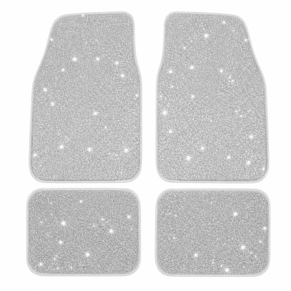 LINGVIDO Bling Glitter Car Floor Mats, Universal-Fit 4-Piece Front and Rear Set, Silver