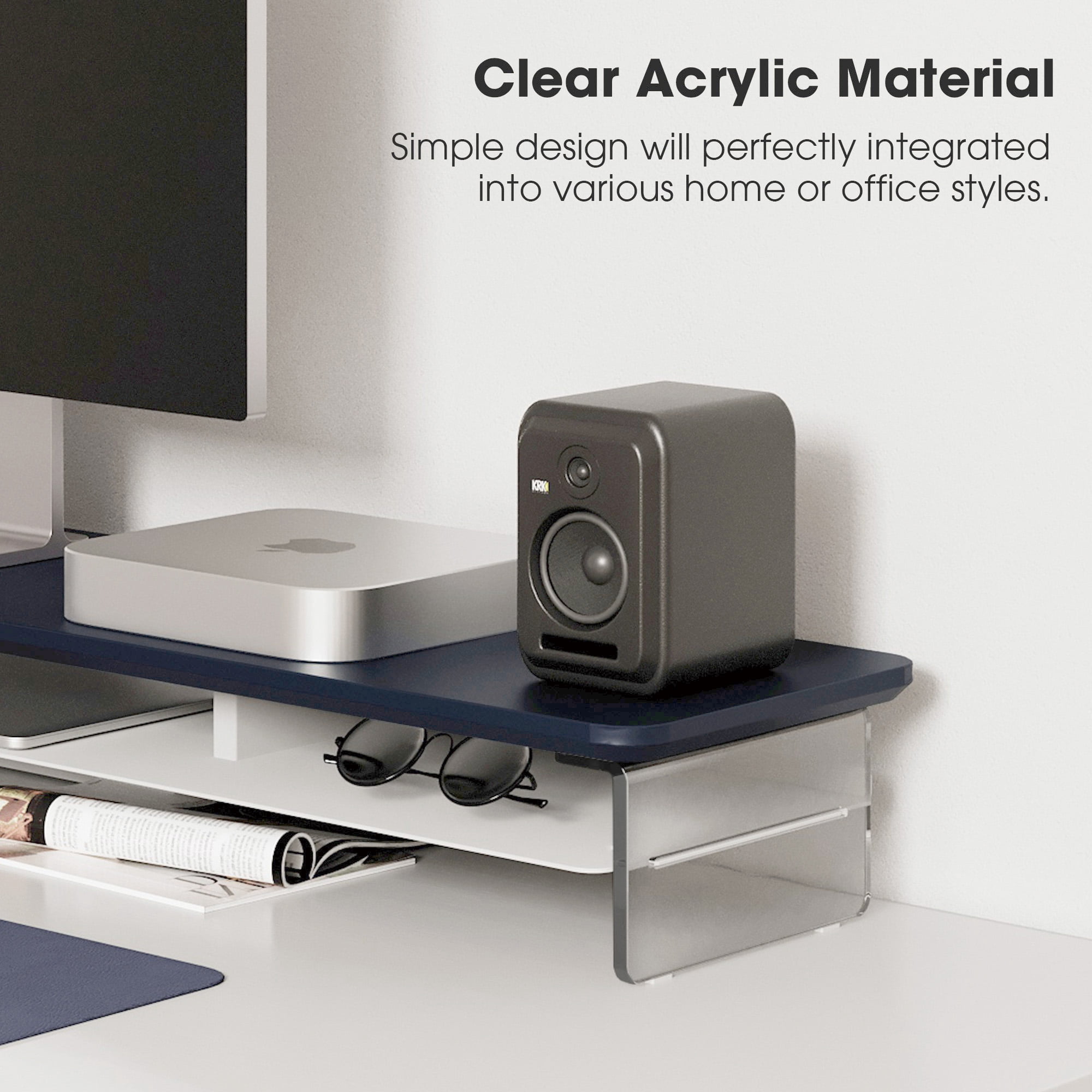 Fenge 42.5 Inches Acrylic Monitor Stand Riser with Metal Storage