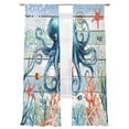 thumbnail image 6 of Octopus Coastal Sheer Curtains for Living Room Bedroom Summer Beach Ocean Coral Wooden Sheer Curtains 84 Inch Long 2 Panels Set Light Filtering Curtain Window Treatments Drapes for Dining Room, 6 of 6