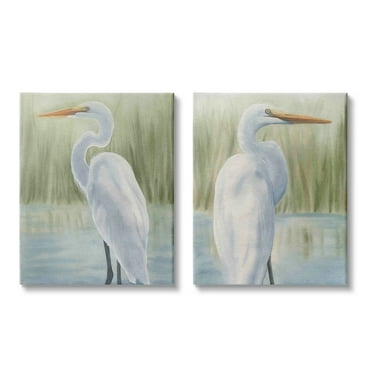 Stupell Industries Egrets in Marshland Animals & Insects Painting Gallery Wrapped Canvas Print Wall Art, 16 x 20, Set of 2