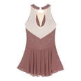 thumbnail image 6 of iEFiEL Womens Rhinestone Figure Skating Dress Chiffon Illusion Deep V-neck Ballet Lyrical Leotard Dance Dress Dusty Pink L, 6 of 7