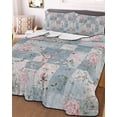 thumbnail image 3 of Quilts Twin Size, Blue Pink Botanical Soft Comforter Bedding Set for Bed, Spring Floral Vintage Lightweight Quilted Bedspread with Pillow Cover(2 Pieces) for All Season, 68x86 Inch, 3 of 6